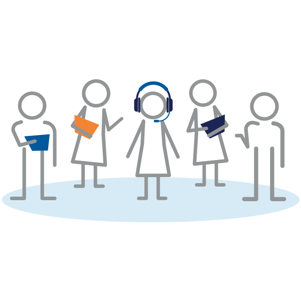 Illustration of stick figures representing Client Success team.