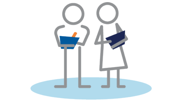Illustration of two characters holding files.